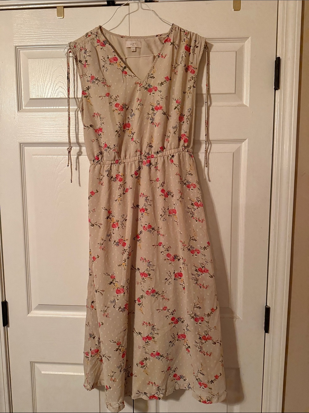 LOFT Beige Floral Maxi Dress with Pink & Green Accents